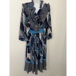 Vintage Lachine 80s Dress Boho Floral Patchwork Faux Wrap Maxi MIDI Dres…